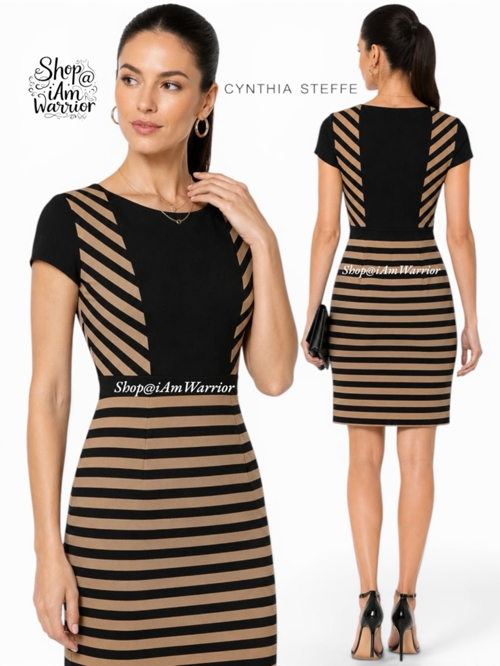 Cynthia Steffe black & tan color-block striped dress *shop@iamwarrior